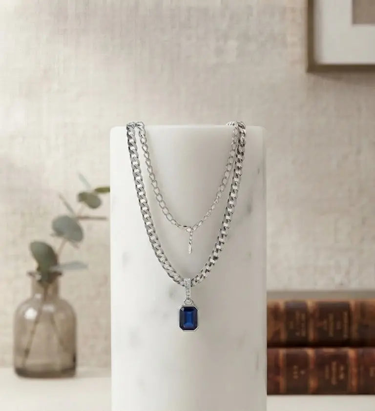 AAA+ Certified, Quality Sterling Silver, Chain Size 20 cm., 8” in., Style Pave’ Curb, Weight 23.6 grams, ABC-S-107 (Include Pendant)